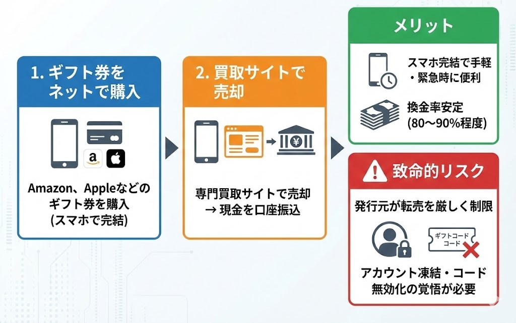 ギフト券を購入して換金する方法の図解